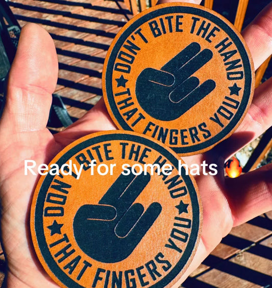 Custom Leatherette Patches Engraved with heat adhesive backing