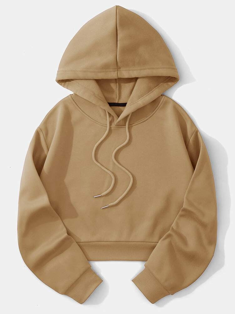 Solid Drawstring Crop Thermal Hoodie (Limited)