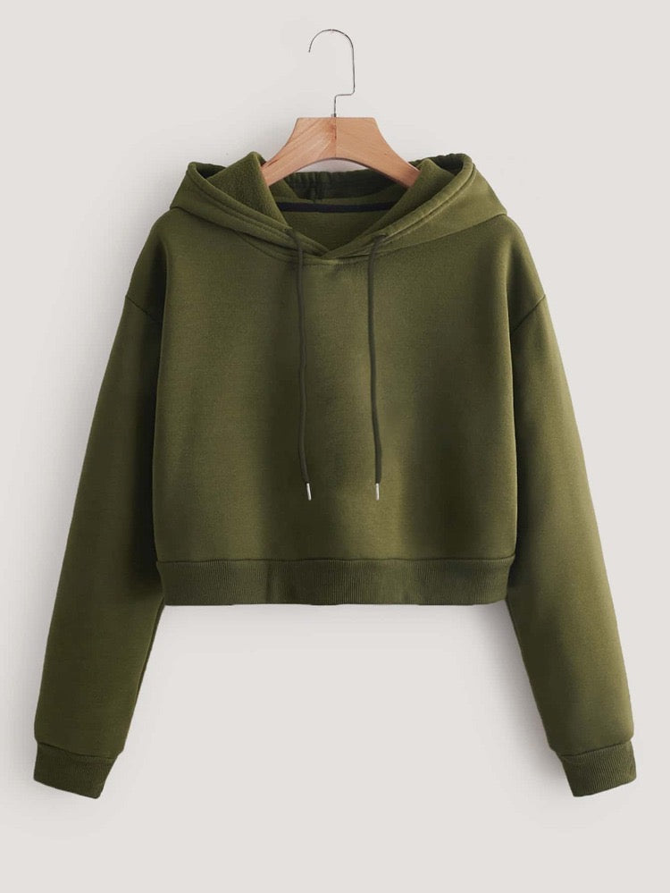 Solid Drawstring Crop hoodie (limited)